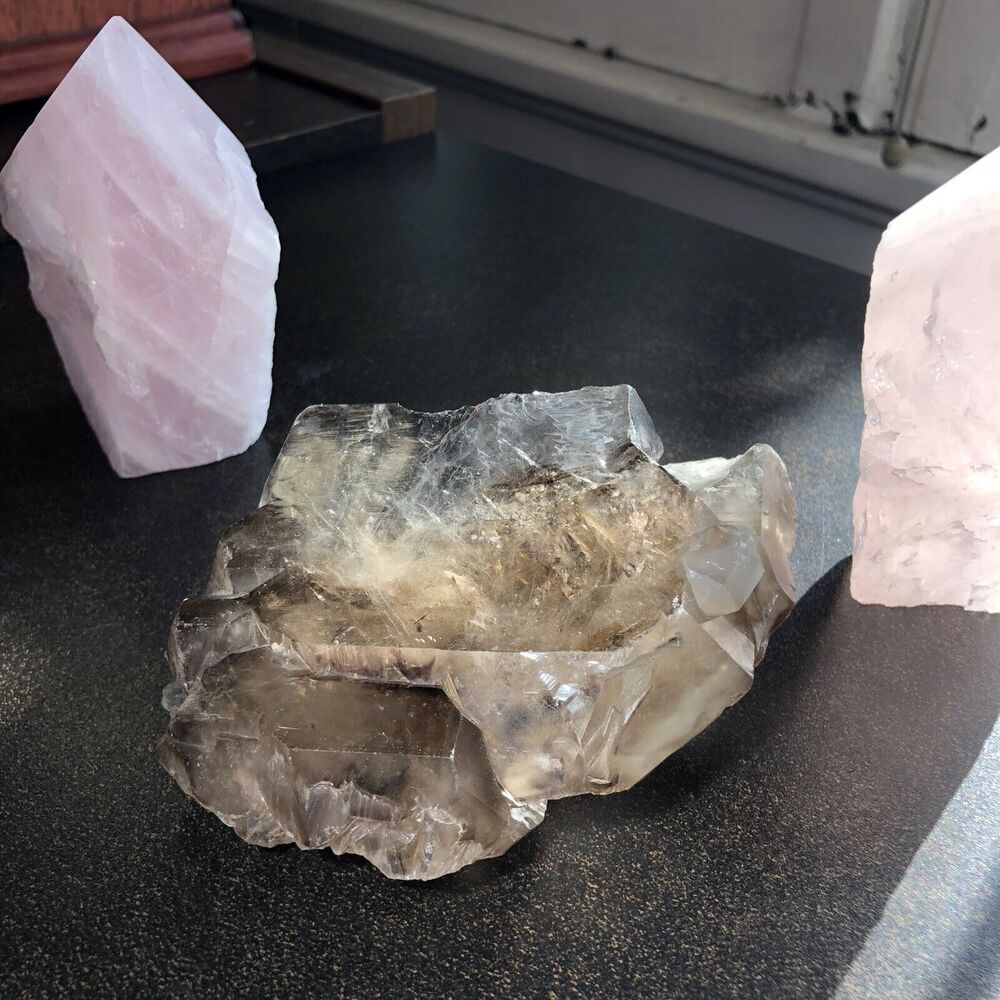 Elestial Smoky Quartz, Rose Quartz & Agate Set  Heart Healing & Balance Crystals - Picture 6 of 9